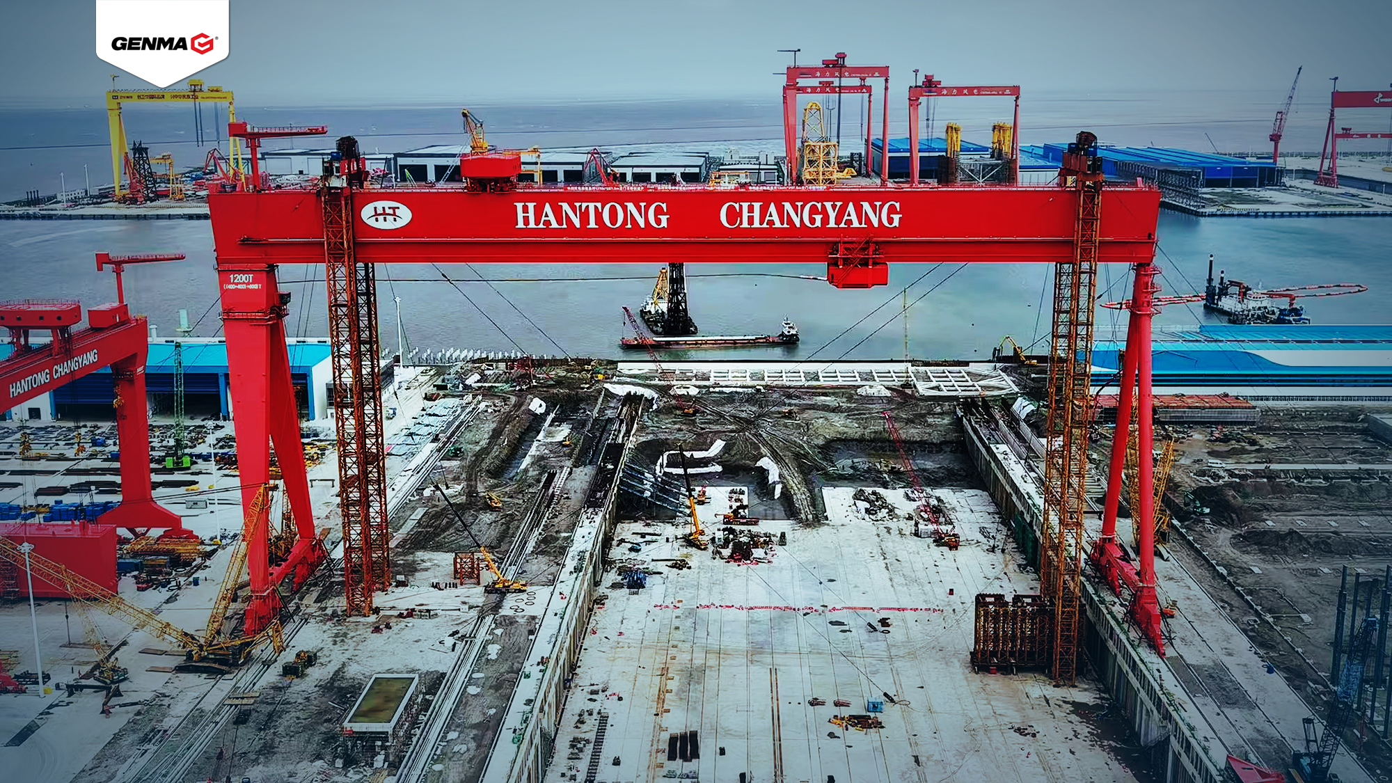 GENMA Completes 1,200t Shipbuilding Gantry Crane Lift(图1)